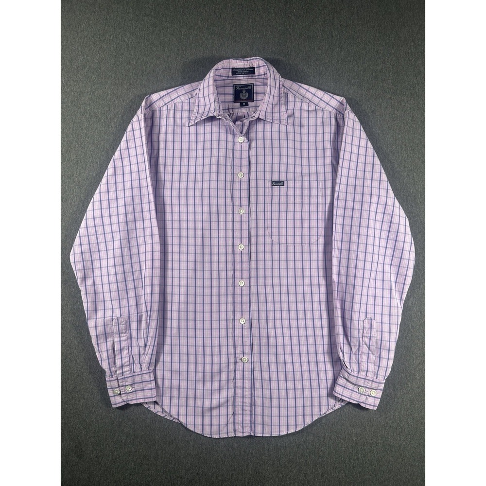Façonnable Purple Check‎ Long Sleeve Button Down Shirt Size M USA MADE